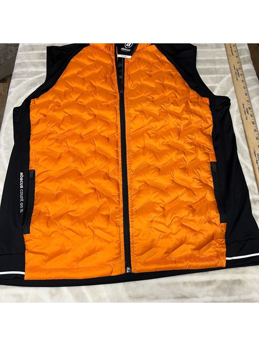 Abacus Grove Hybrid Vest Golf Quilted Full Zip Orange Black Men Size XL